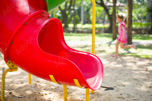 Slide from crawl construction on modern kids playground