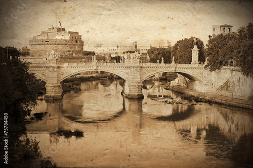 Photography Old postcard styled view of Saint Angel in Rome