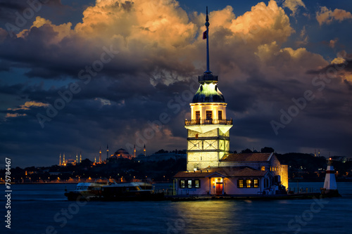 Maiden Tower at dusk, Istanbul, Turkey