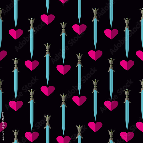 Seamless pattern with dagger and heart. Love pattern