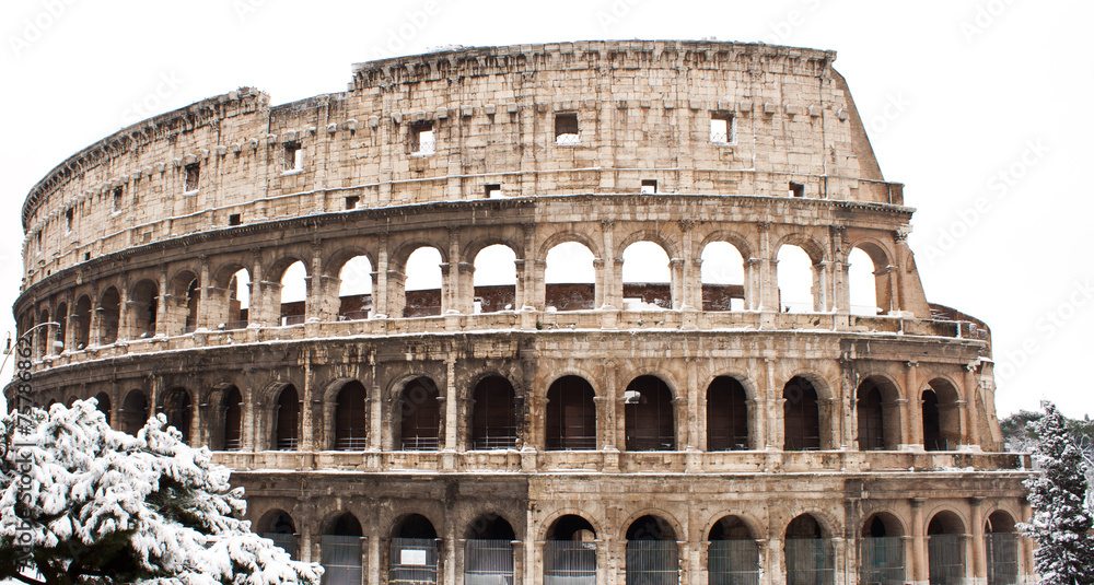 Coliseum with snow, Rome.