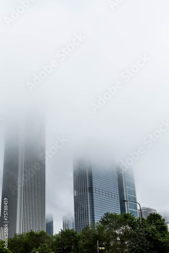 Two Skiyscrapers Rising Into Heavy Fog