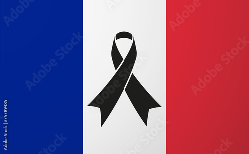France flag with a black ribbon