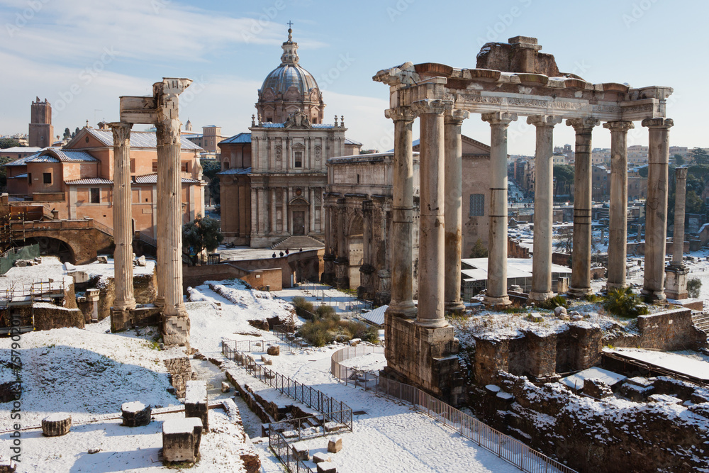 Roman Forum with snow.