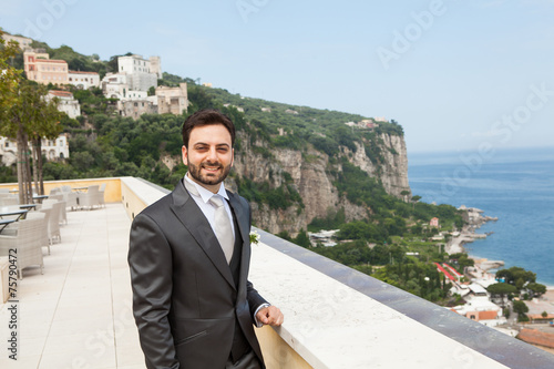 Young Italian groom before marriage in Sorrento peninsula. photo