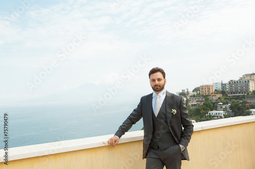 Young Italian groom before marriage in Sorrento peninsula. photo