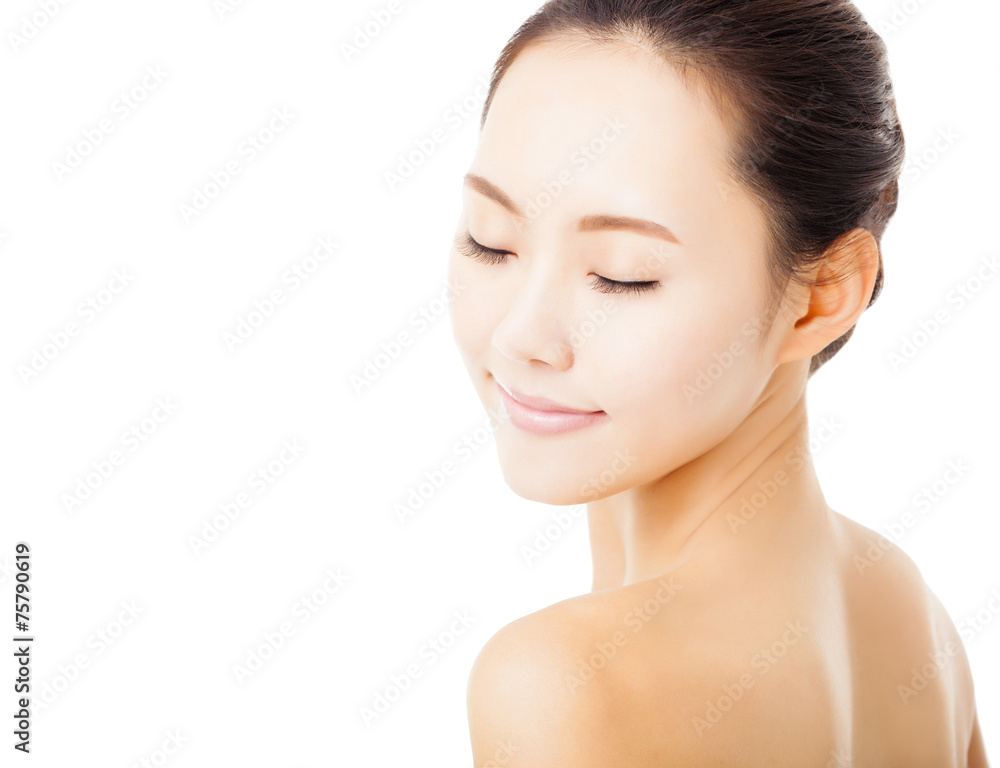 closeup beautiful young woman face isolated on white closeup beautiful young woman face isolated on white