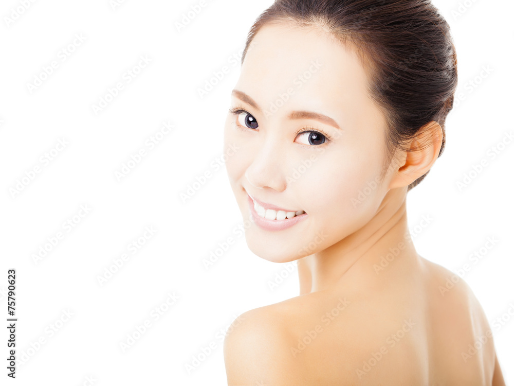 closeup beautiful young woman face isolated on white closeup beautiful young woman face isolated on white