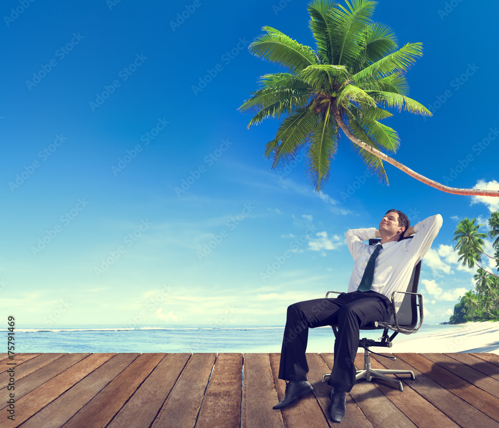 Businessman Beach Relaxation Getting Away Concept
