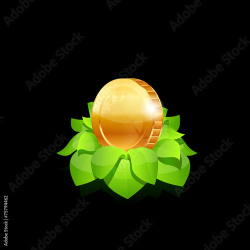 Coin with leafs. Vector