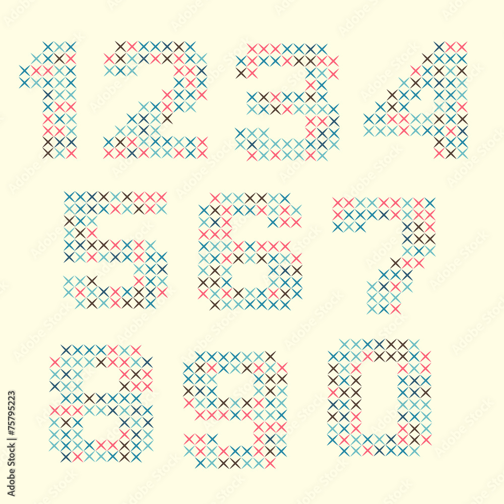Colorful Numbers made of cross stitches