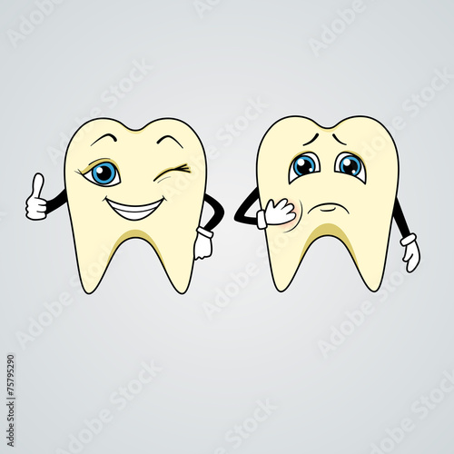 Cartoon of sad and happy teeth