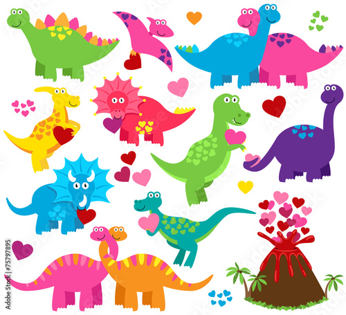 Vector Set of Valentine s Day or Love Themed Dinosaurs