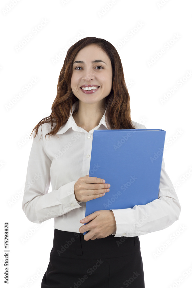 Business woman standing with a folder in her hands Business woman standing with a folder in her hands