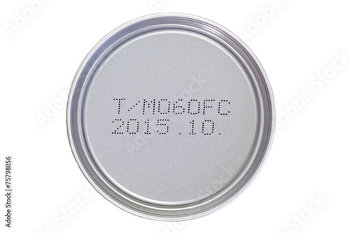 Expiry date printed on silver tin can