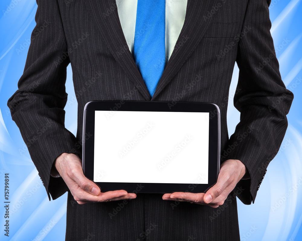 business man holding a tablet business man holding a tablet