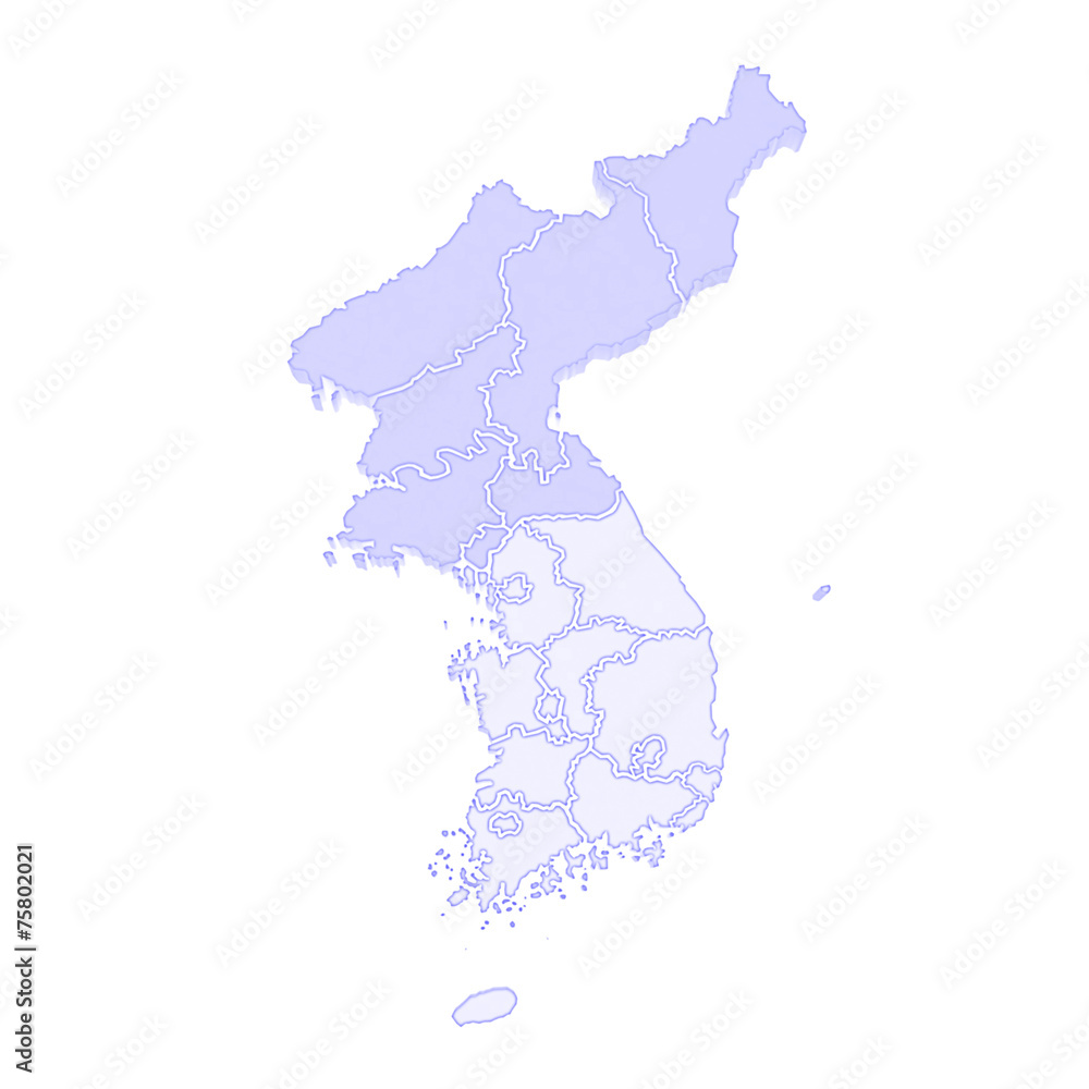 Map of South and North Korea.