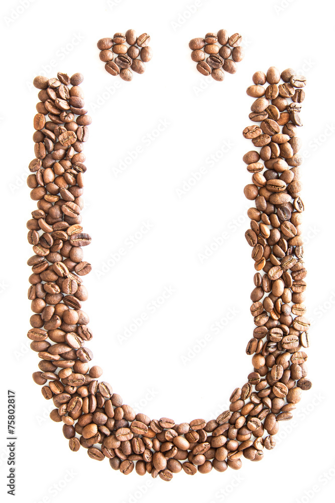 Buchstabe Ü mit Kaffeebohnen Buchstabe Ü mit Kaffeebohnen