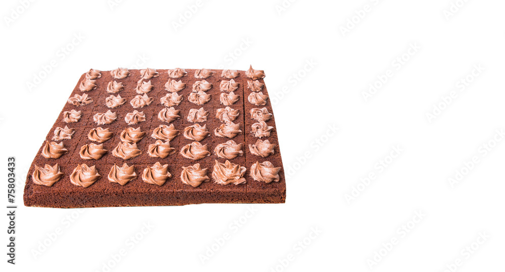 Chocolate sheet cake over white background Chocolate sheet cake over white background