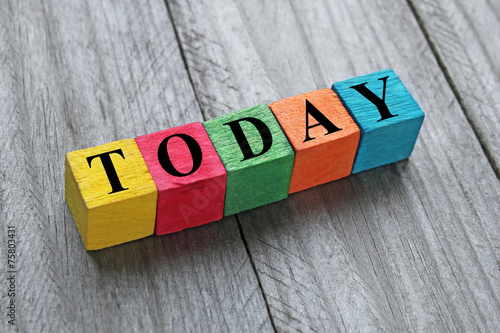 word today on colorful wooden cubes