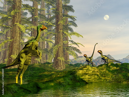 Caudipteryx and dilong dinosaurs - 3D render photo