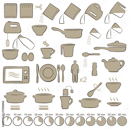 vector set icons cooking manual instructions,