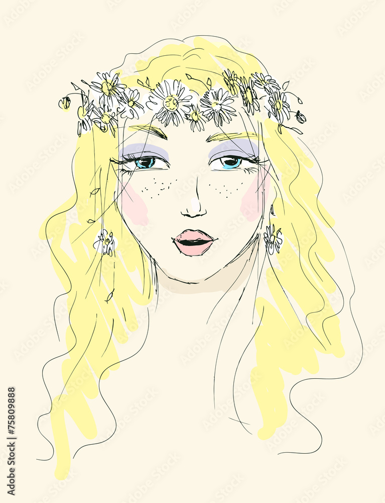 sketch of a woman with flowers in her hair sketch of a woman with flowers in her hair