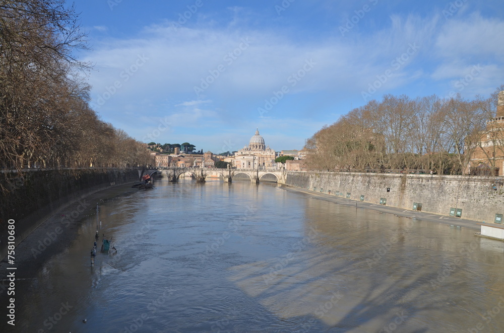 View of the River Tiber from Ponte Umberto I  in Rome