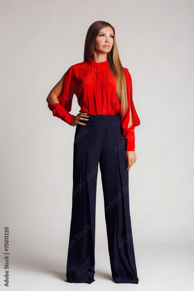 Fototapeta premium Portrait-style - professional model on a light background.