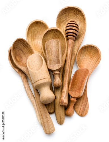 Carving wooden spoon isolated on white background cutout photo