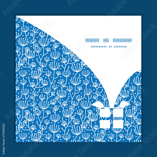 Vector blue white lineart plants Christmas gift box silhouette