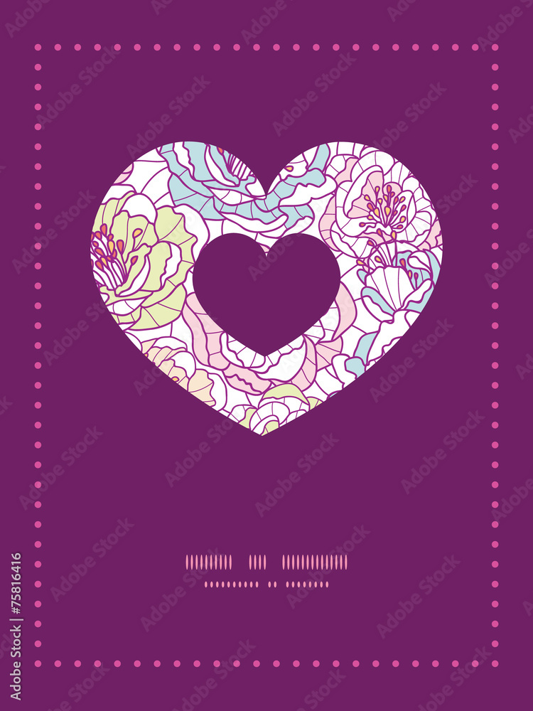 Vector colorful line art flowers heart symbol frame pattern