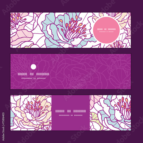 Vector colorful line art flowers horizontal banners set pattern