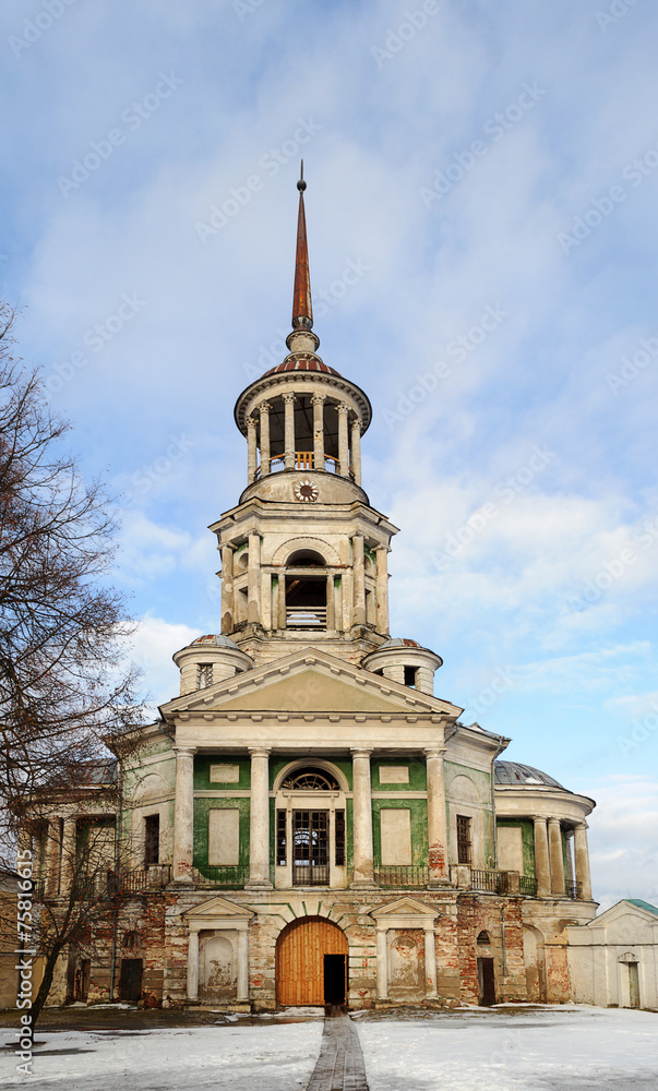 Belfry of Boris and Gleb Monastery in Torzhok, winter time