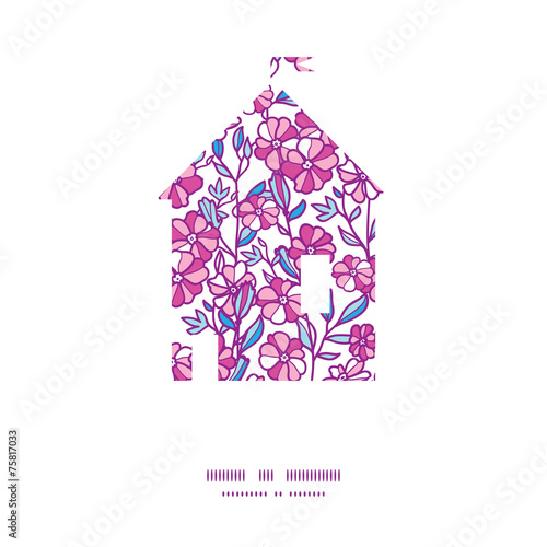 Vector vibrant field flowers house silhouette pattern frame