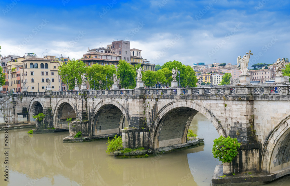 Magnificent bridge over Tiber river, Rome