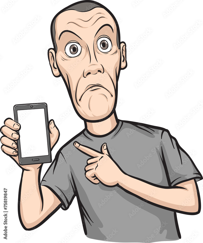 shocked young man showing a mobile app on a smart phone shocked young man showing a mobile app on a smart phone