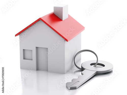 house with key on white background. Real estate concept