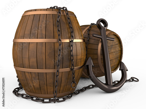 Anchor, barrels and chain, 3D