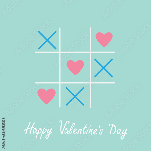Tic tac toe  cross and three heart  Valentines day Blue Flat 