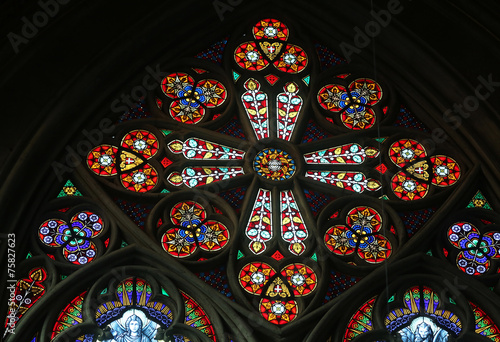 Stained glass in Votiv Kirche in Vienna, Austria