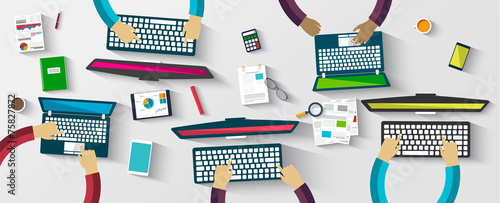 Group of business people working using digital devices