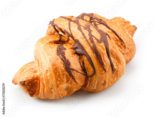 Slika na platnu Fresh croissant with chocolate on white background