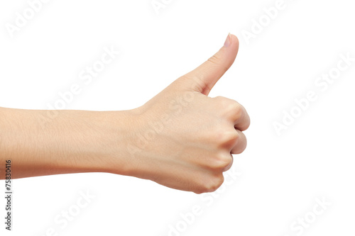 hand thump up sign isolated on white background photo