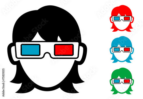Pictograma icono espectadora con gafas 3D en varios colores