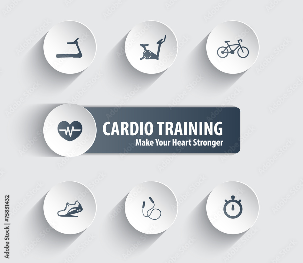 Cardio Training trendy icons on circles with shadow vector Cardio Training trendy icons on circles with shadow vector