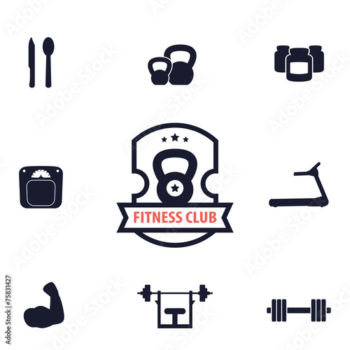 fitness club emblem with icons vector illustration, eps10