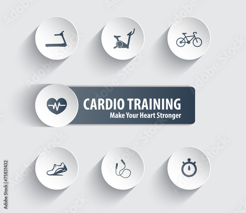 Cardio Training trendy icons on circles with shadow vector