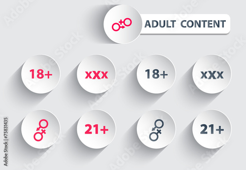adult content trendy icons on circles with shadow