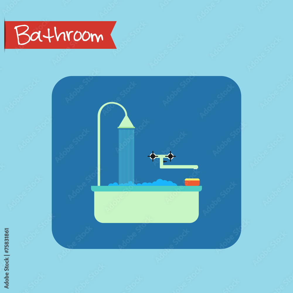 Bathroom interior icon. Sponge and foam in the bath. Vector. Bathroom interior icon. Sponge and foam in the bath. Vector.